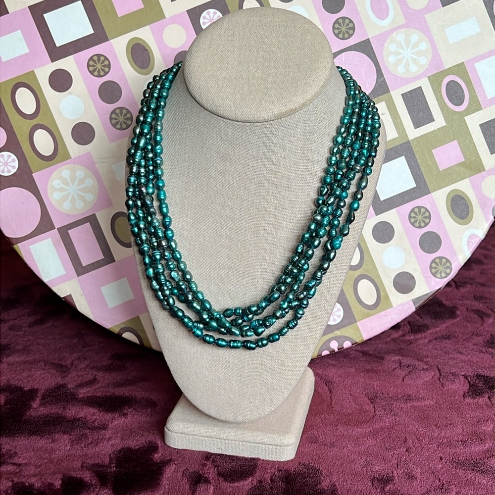 Teal 5 Strand Pearl Torsade Necklace